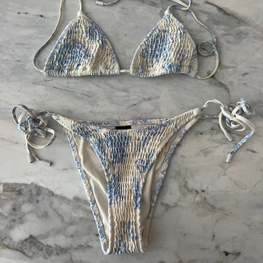 Triangl Swimwear Vinca Indigo Textured Bikini Top and Bottom Set XXS